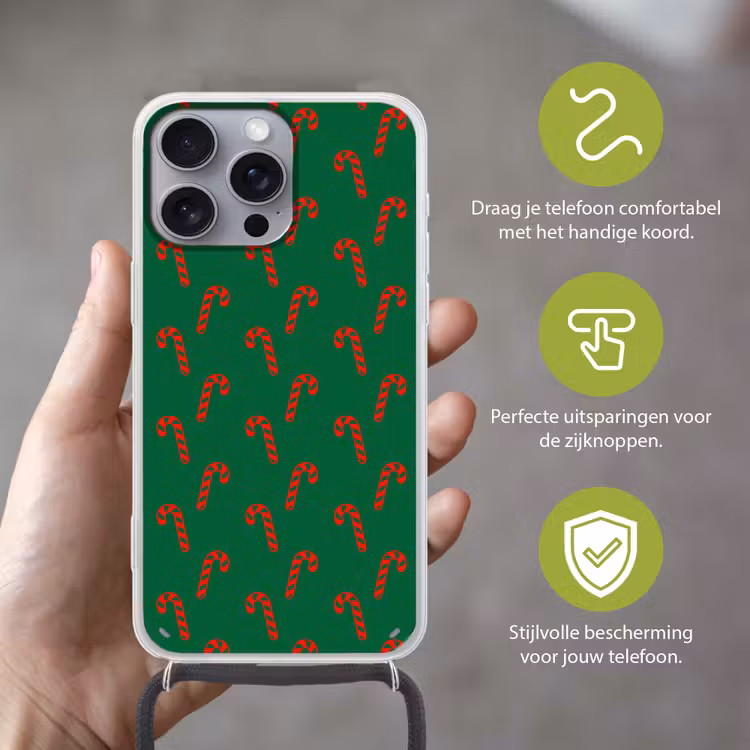 Telefoonhoesje met koord - Kerst - Groen - Rood - Zuurstok — 4