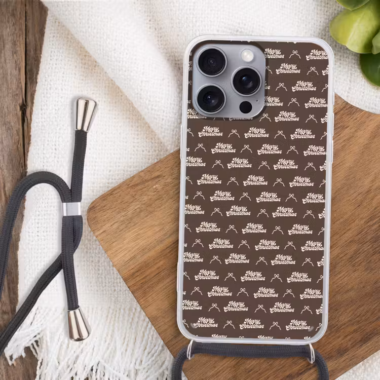 Telefoonhoesje met koord - Tekst - Crème - Bruin - Strik — 3