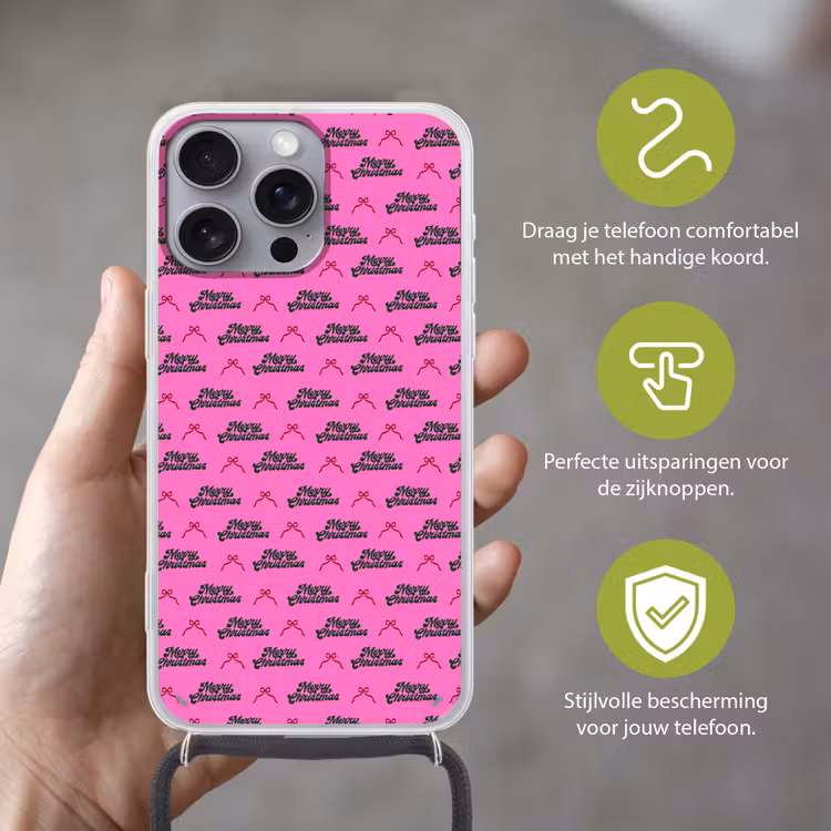 Telefoonhoesje met koord - Tekst - Neon - Roze - Kerst — 4