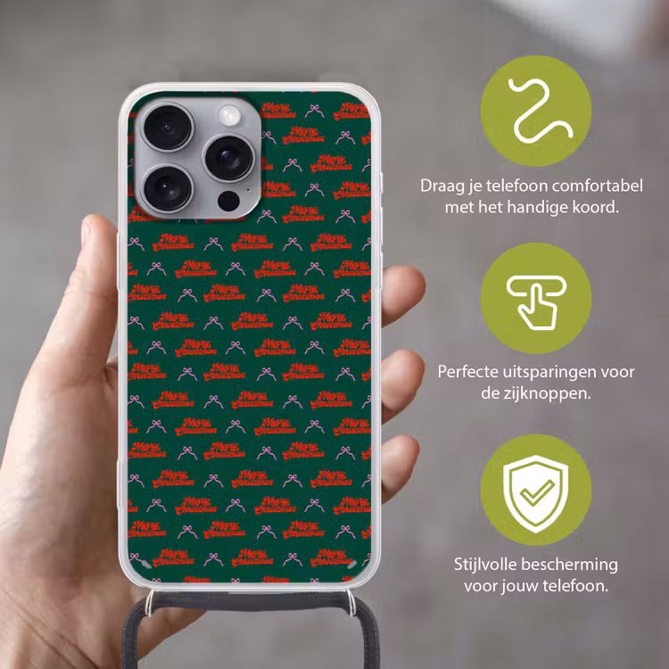 Telefoonhoesje met koord - Tekst - Roze - Rood - Groen - Strik — 4