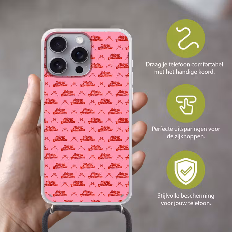 Telefoonhoesje met koord - Tekst - Strik - Rood - Roze — 4