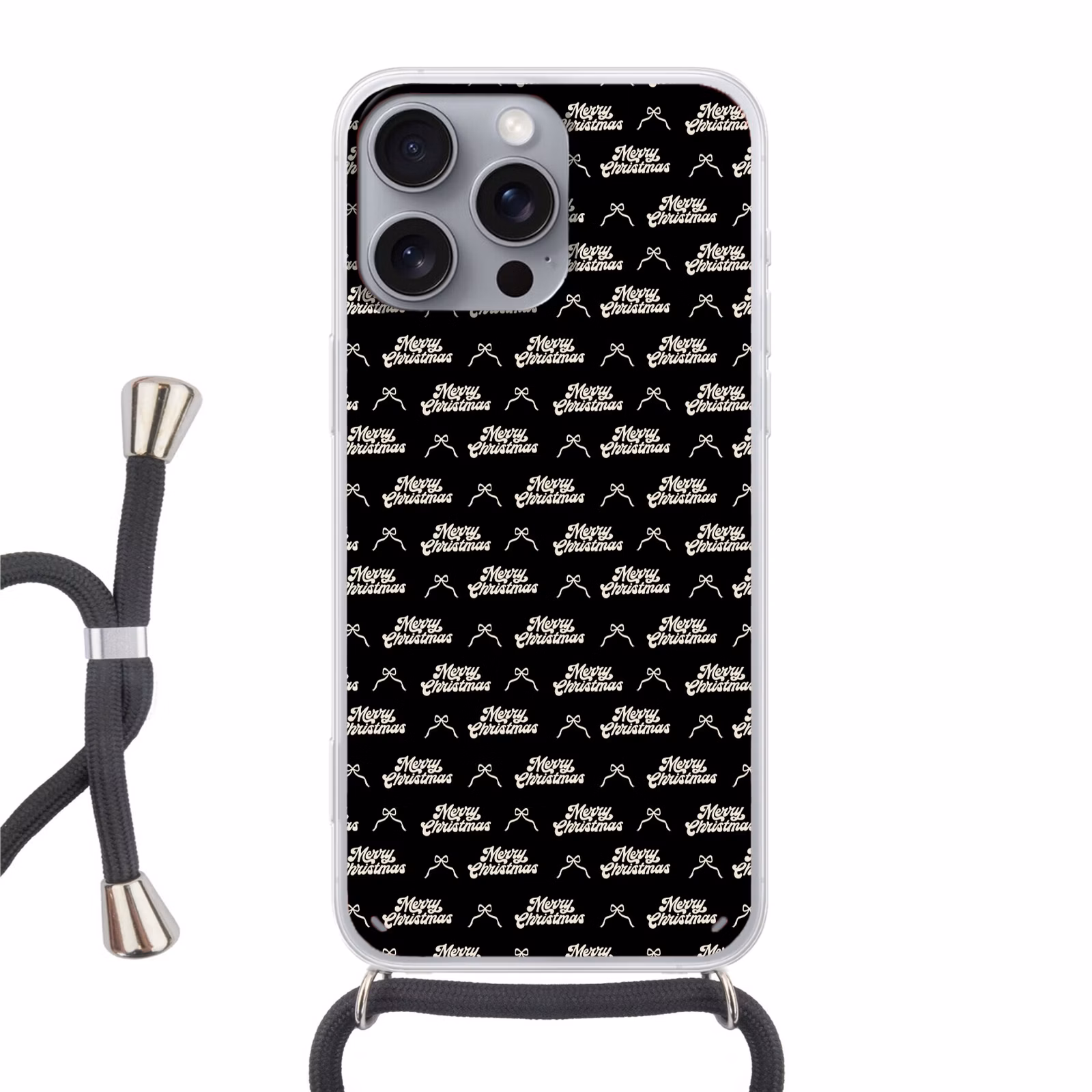 Telefoonhoesje met koord - Tekst - Zwart - Wit - Strik — 1