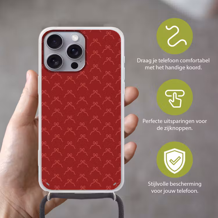 Telefoonhoesje met koord - Strik - Roze - Rood - Kerst — 4