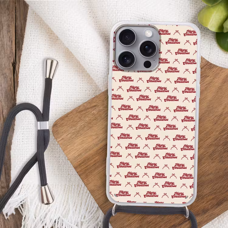 Telefoonhoesje met koord - Tekst - Rood - Crème - Strik — 3