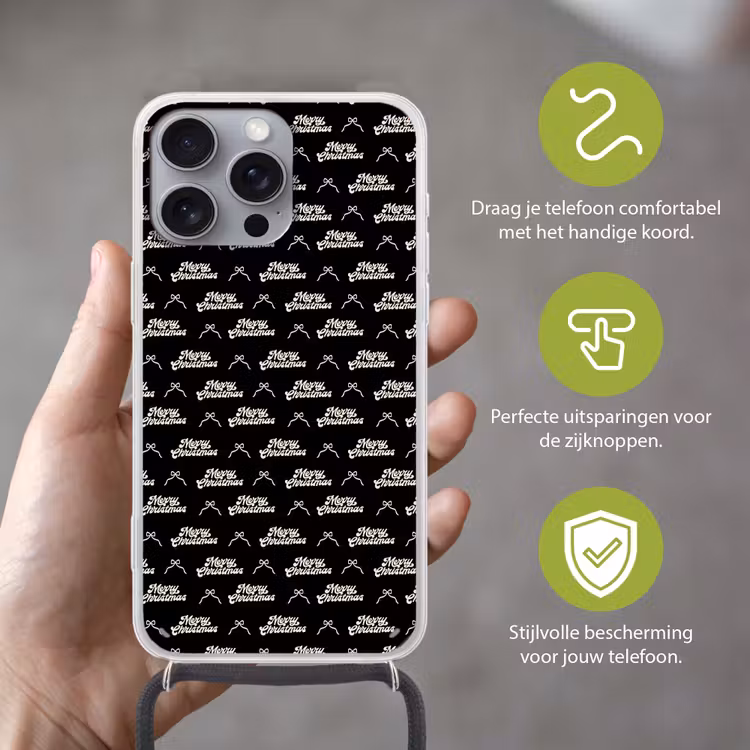 Telefoonhoesje met koord - Tekst - Zwart - Wit - Strik — 4