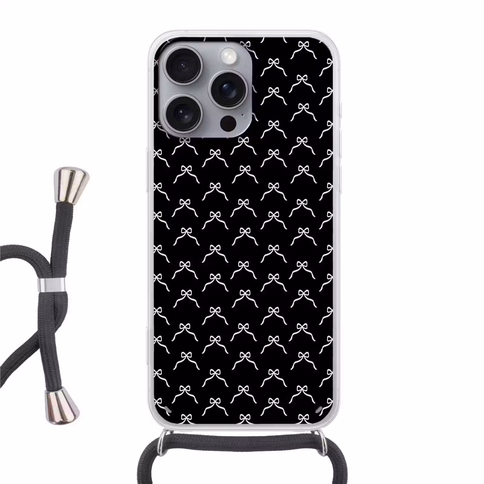 Telefoonhoesje met koord - Strik - Kerst - Zwart - Wit — 1