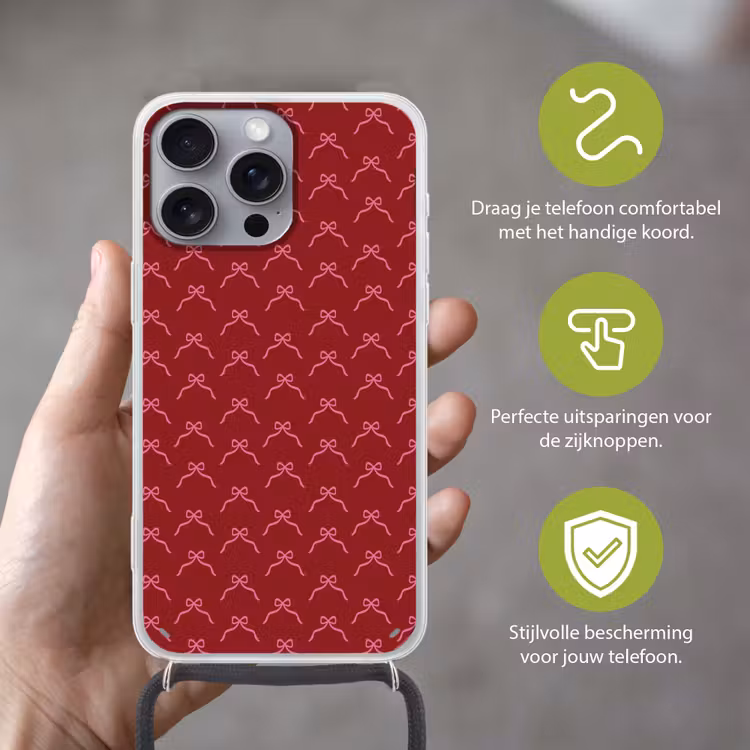 Telefoonhoesje met koord - Strik - Kerst - Rood - Roze — 4