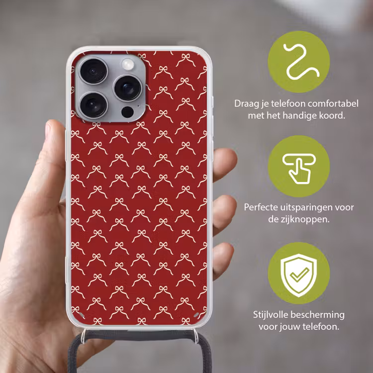 Telefoonhoesje met koord - Strik - Kerst - Rood - Wit — 4