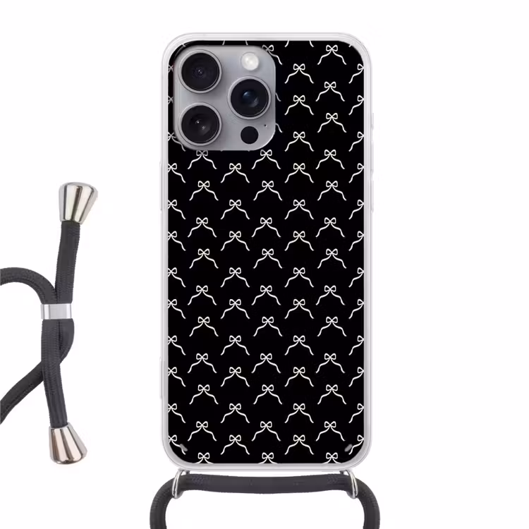 Telefoonhoesje met koord - Strik - Kerst - Zwart - Wit — 1