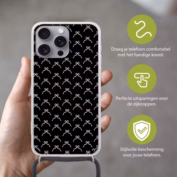 Telefoonhoesje met koord - Strik - Kerst - Zwart - Wit — 4