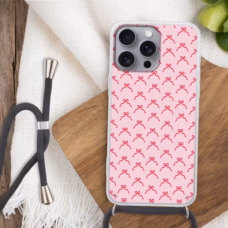 Telefoonhoesje met koord - Strik - Rood - Kerst - Roze — 3