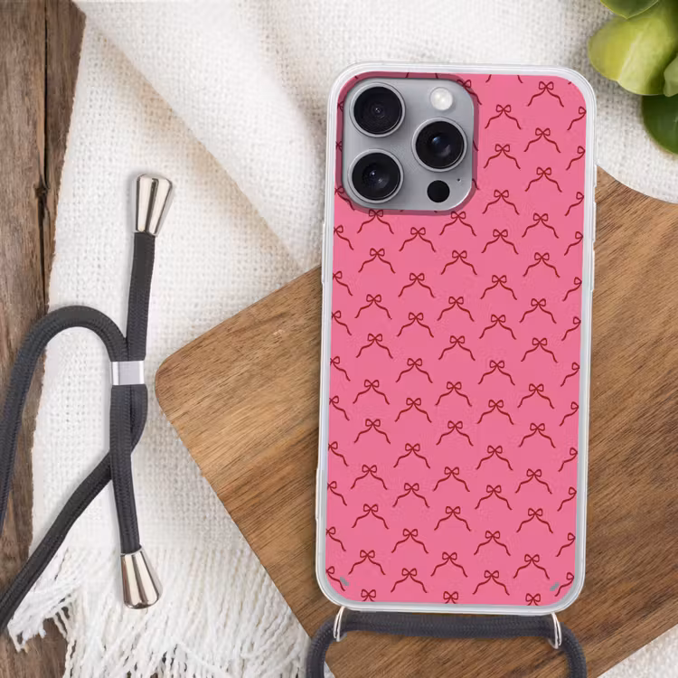 Telefoonhoesje met koord - Strik - Rood - Roze - Kerst — 3