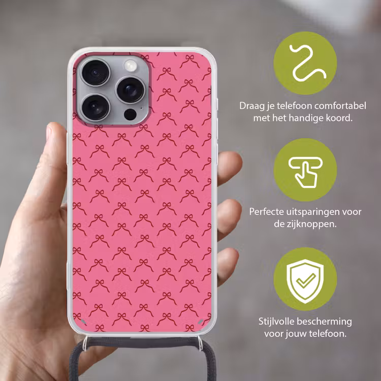 Telefoonhoesje met koord - Strik - Rood - Roze - Kerst — 4