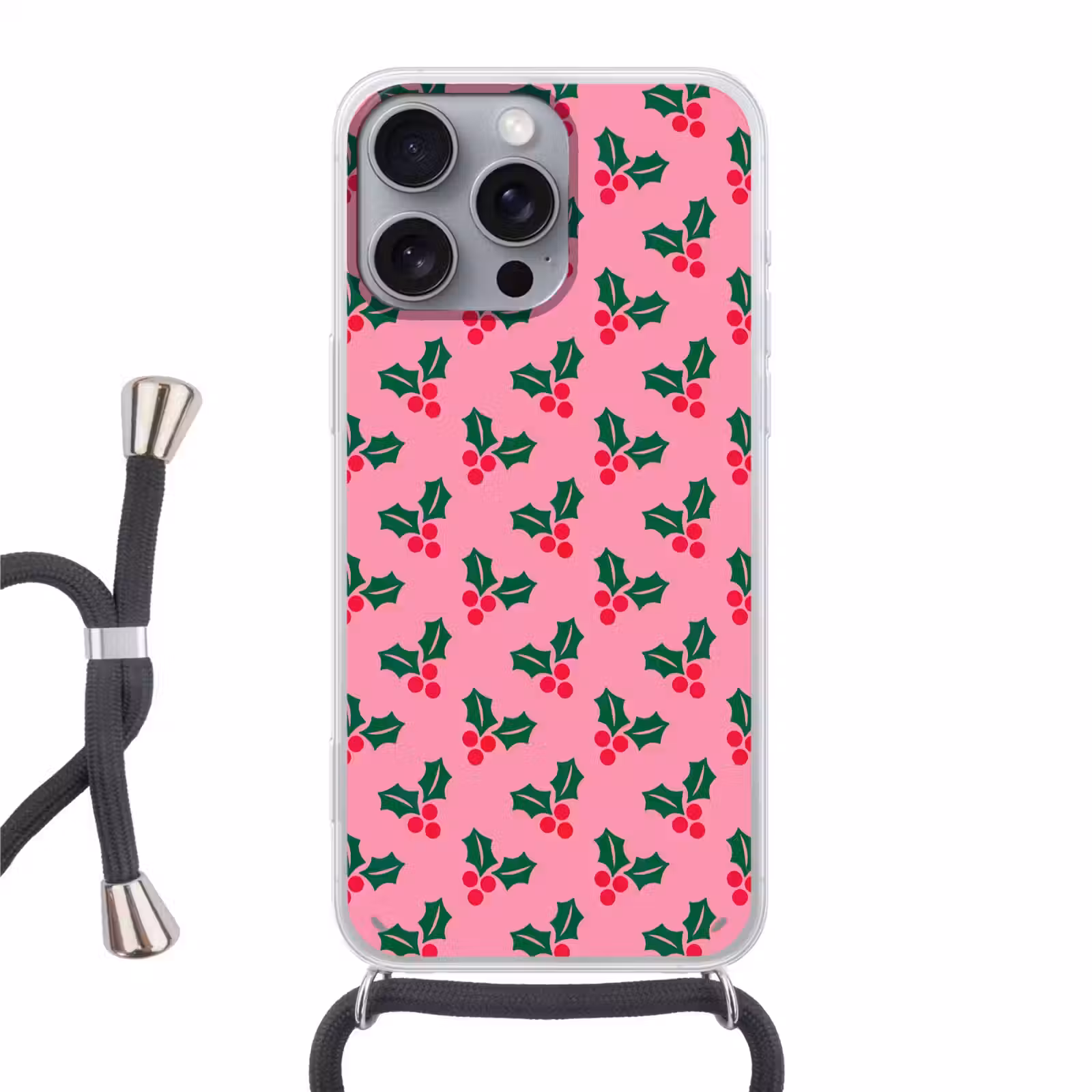 Telefoonhoesje met koord - Hulst - Kerst - Roze — 1