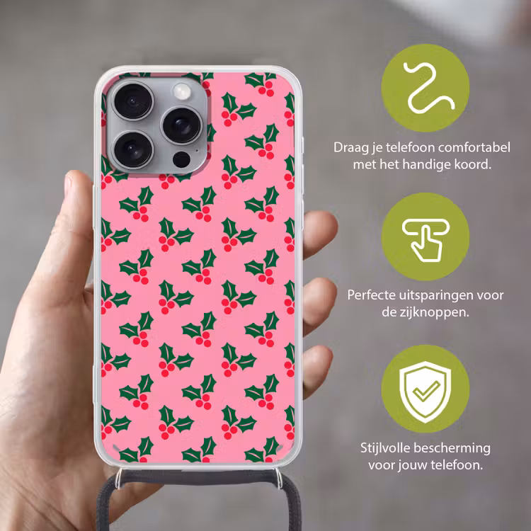 Telefoonhoesje met koord - Hulst - Kerst - Roze — 4