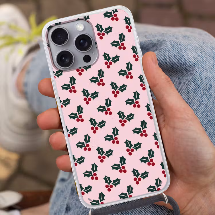 Telefoonhoesje met koord - Kerst - Hulst - Groen - Roze — 2