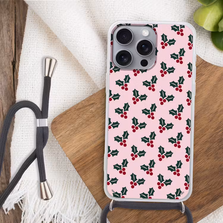 Telefoonhoesje met koord - Kerst - Hulst - Groen - Roze — 3