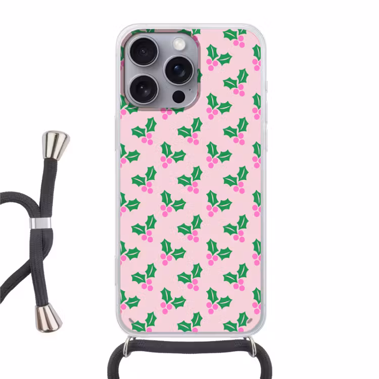 Telefoonhoesje met koord - Kerst - Hulst - Roze — 1