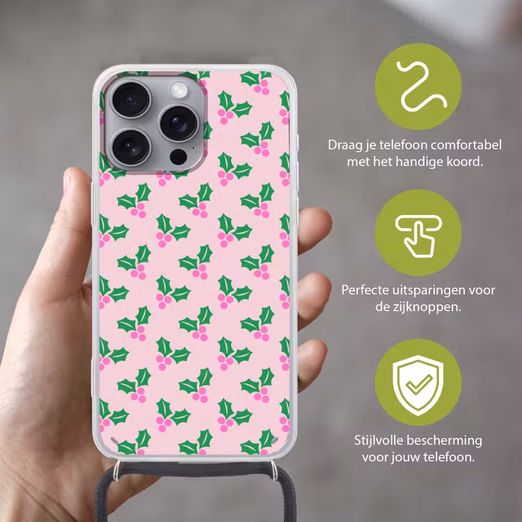 Telefoonhoesje met koord - Kerst - Hulst - Roze — 4