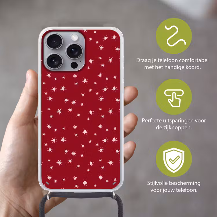 Telefoonhoesje met koord - Rood - Wit - Kerst - Ster — 4