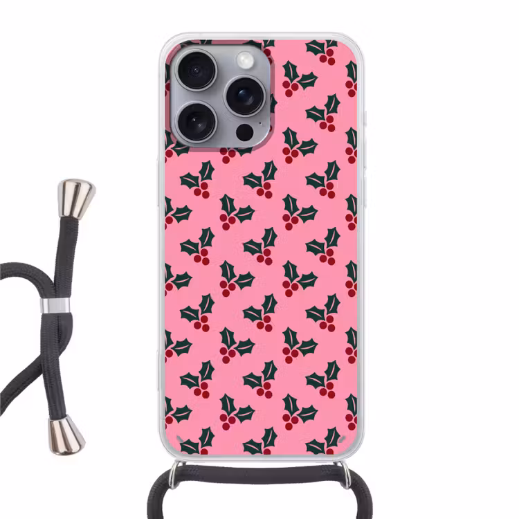Telefoonhoesje met koord - Roze - Kerst - Hulst — 1