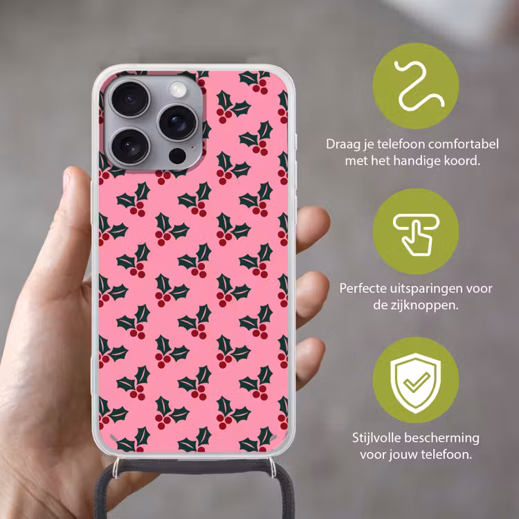 Telefoonhoesje met koord - Roze - Kerst - Hulst — 4