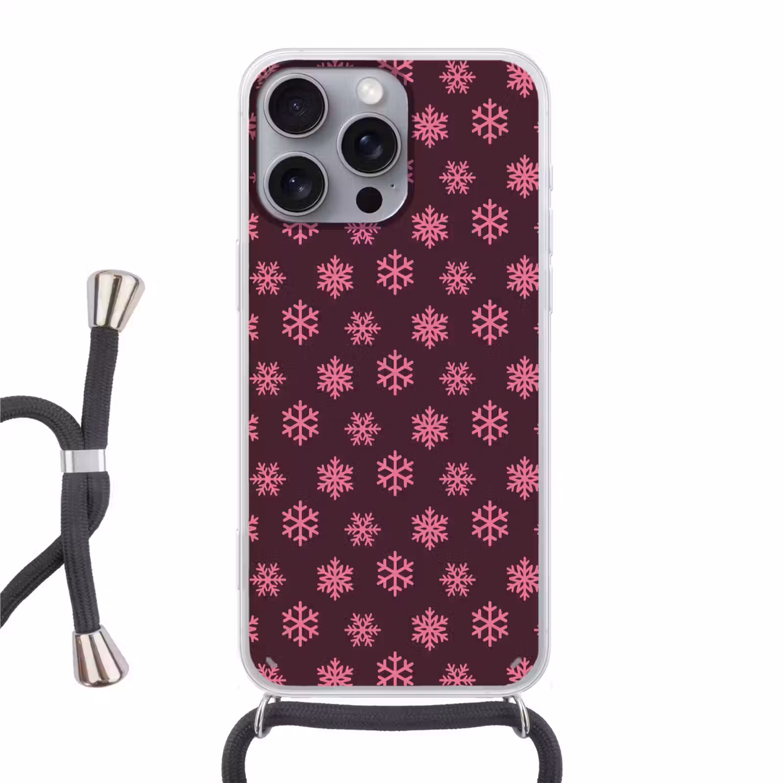 Telefoonhoesje met koord - Sneeuwvlok - Roze - Paars - Kerst — 1