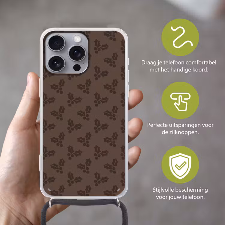 Telefoonhoesje met koord - Hulst - Kerst - Bruin — 4