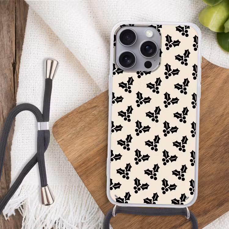 Telefoonhoesje met koord - Hulst - Wit - Zwart - Kerst — 3