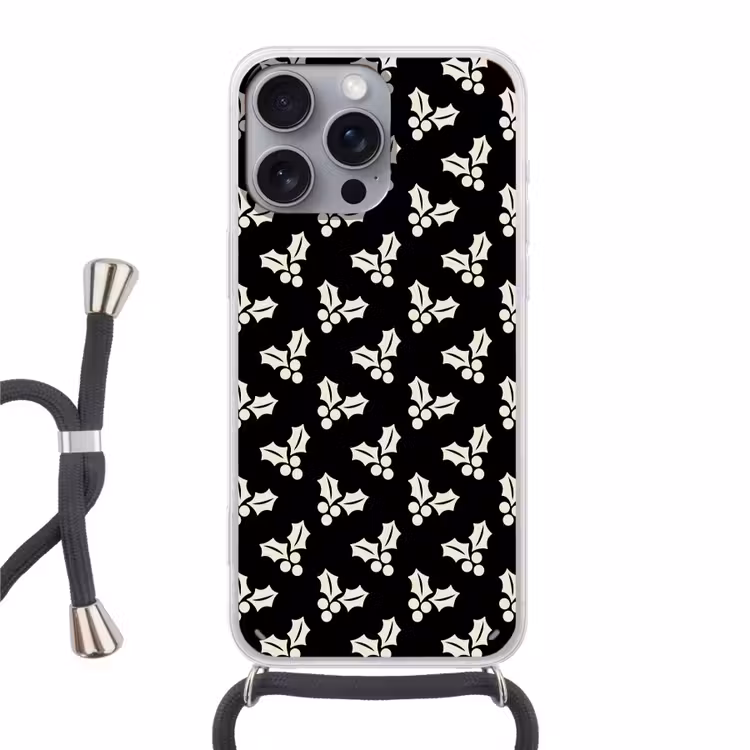 Telefoonhoesje met koord - Kerst - Zwart - Wit - Hulst — 1