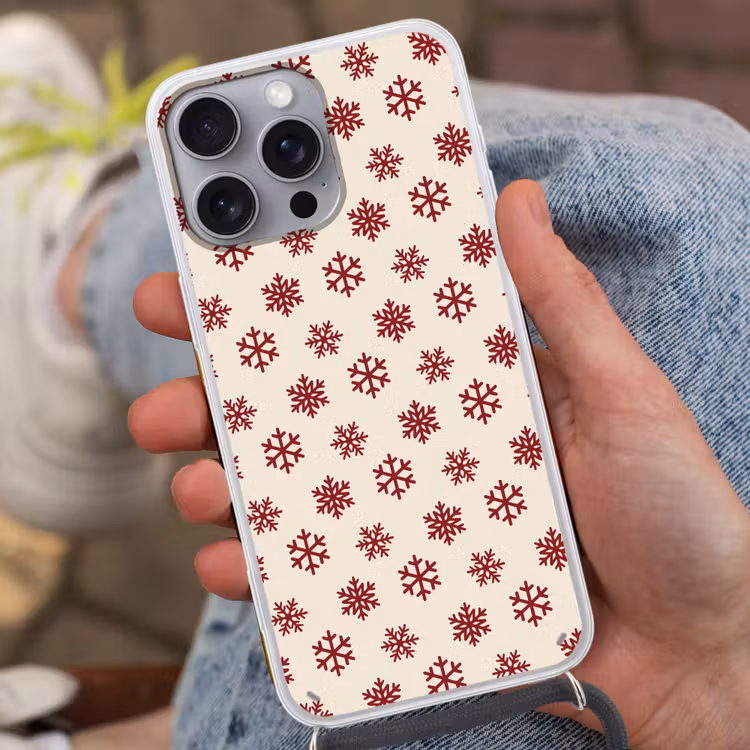 Telefoonhoesje met koord - Sneeuwvlok - Crème - Rood — 2