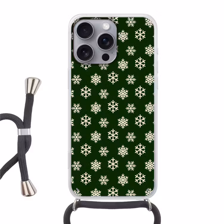 Telefoonhoesje met koord - Sneeuwvlok - Groen - Wit - Kerst — 1