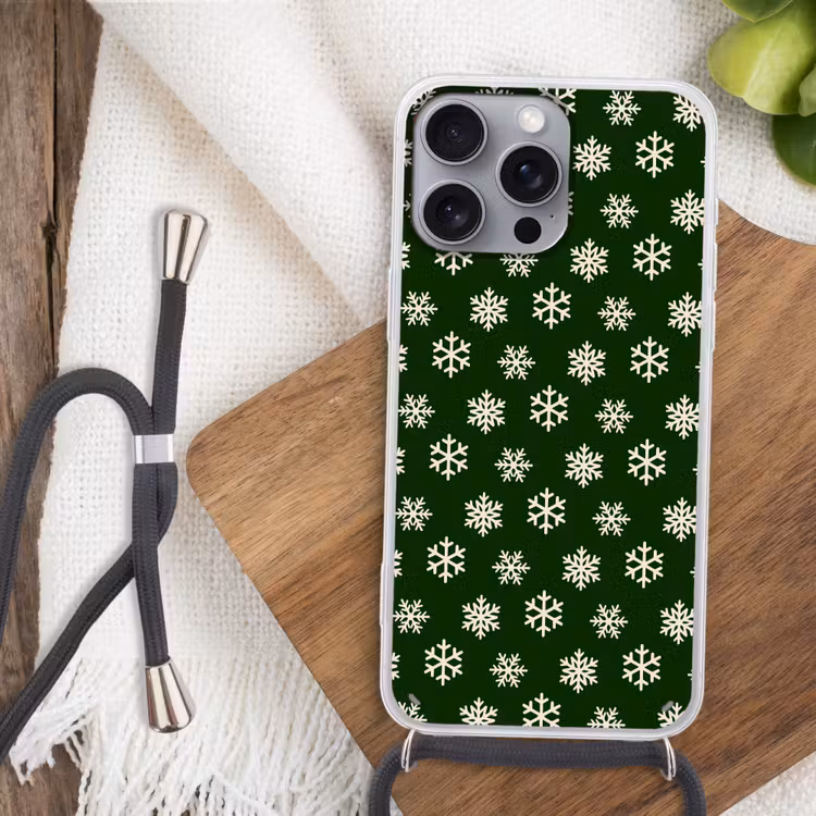 Telefoonhoesje met koord - Sneeuwvlok - Groen - Wit - Kerst — 3
