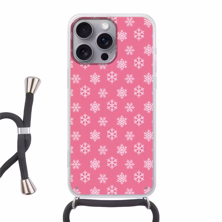 Telefoonhoesje met koord - Sneeuwvlok - Kerst - Roze — 1