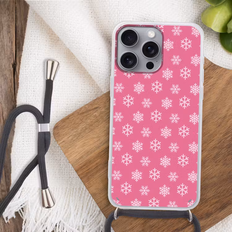 Telefoonhoesje met koord - Sneeuwvlok - Kerst - Roze — 3