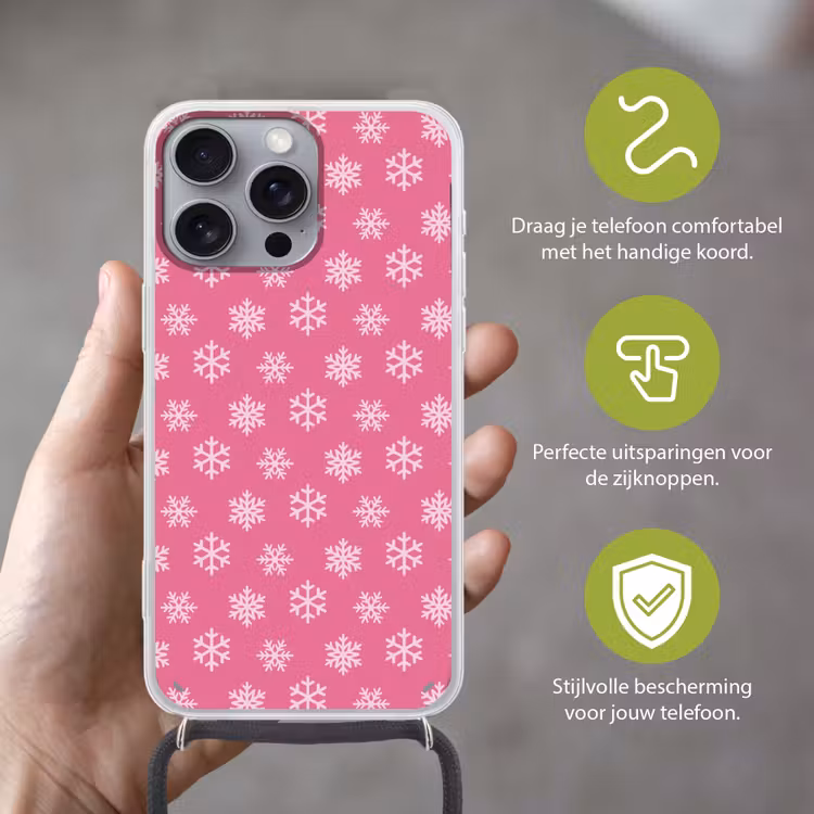 Telefoonhoesje met koord - Sneeuwvlok - Kerst - Roze — 4