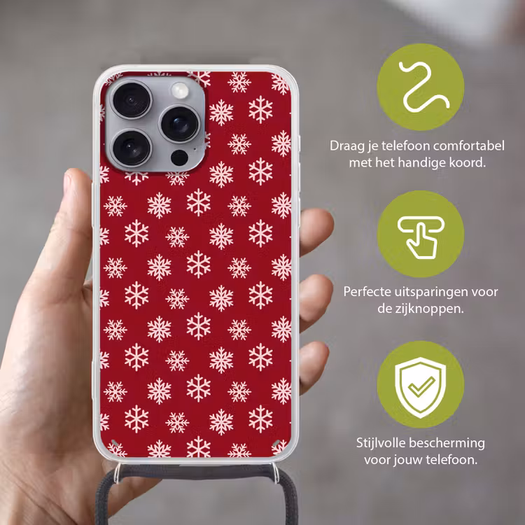 Telefoonhoesje met koord - Sneeuwvlok - Rood - Roze - Kerst — 4
