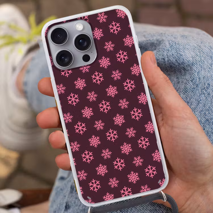 Telefoonhoesje met koord - Sneeuwvlok - Roze - Paars - Kerst — 2