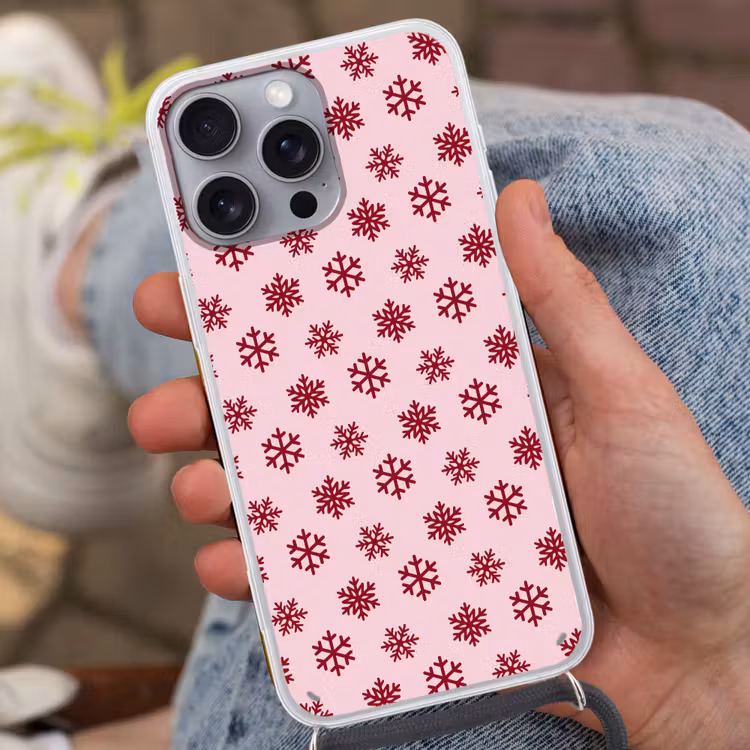 Telefoonhoesje met koord - Sneeuwvlok - Roze - Rood - Kerst — 2