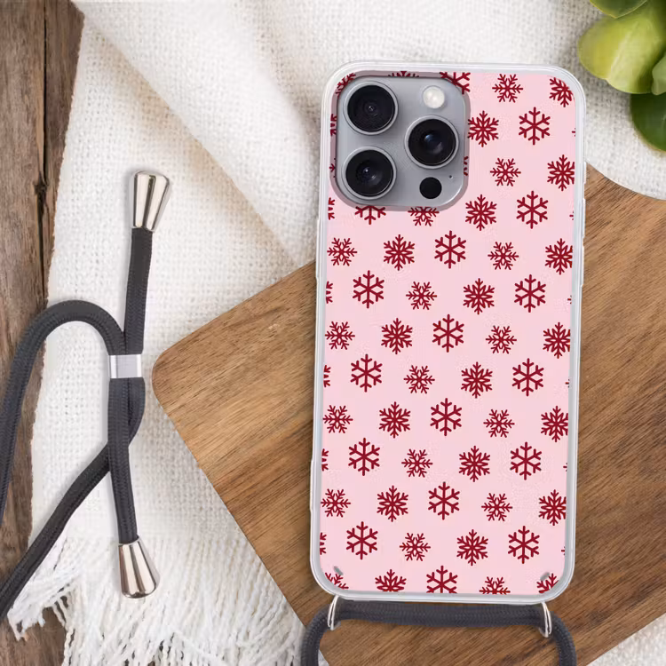 Telefoonhoesje met koord - Sneeuwvlok - Roze - Rood - Kerst — 3
