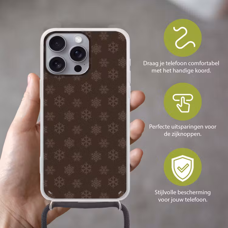 Telefoonhoesje met koord - Sneeuwvlok - Bruin - Kerst — 4