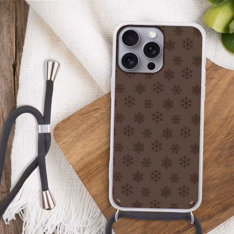 Telefoonhoesje met koord - Sneeuwvlok - Kerst - Bruin — 3