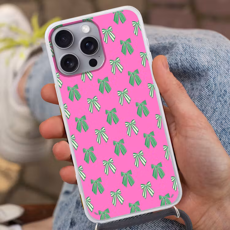 Telefoonhoesje met koord - Strikken - Kerst - Neon - Roze - Groen — 2