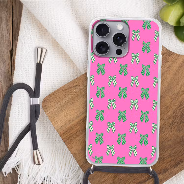 Telefoonhoesje met koord - Strikken - Kerst - Neon - Roze - Groen — 3