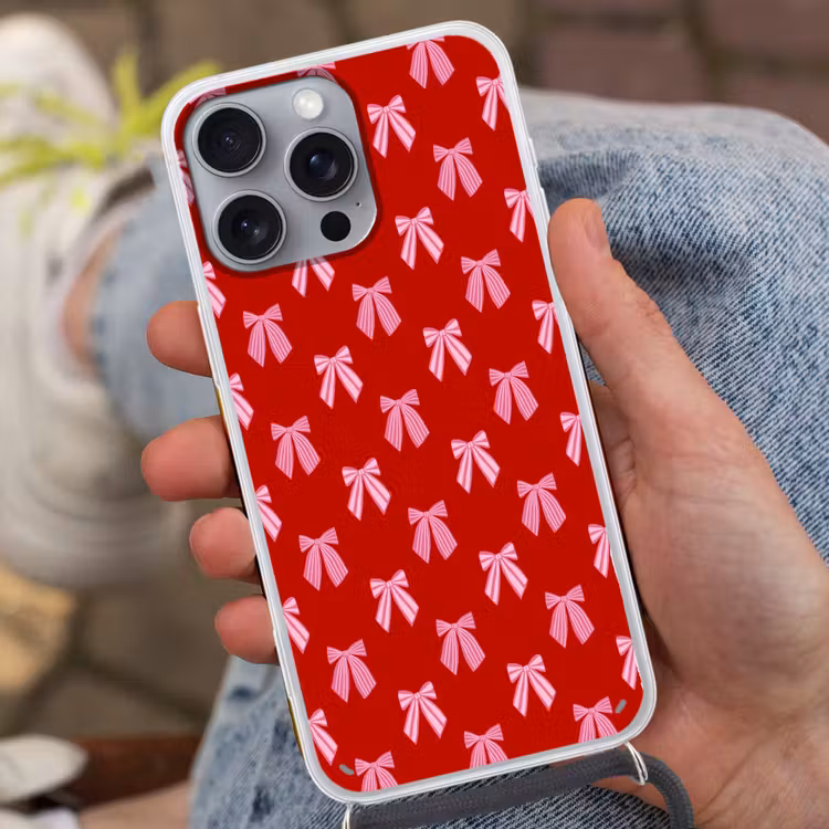 Telefoonhoesje met koord - Strikken - Kerst - Rood - Roze — 2