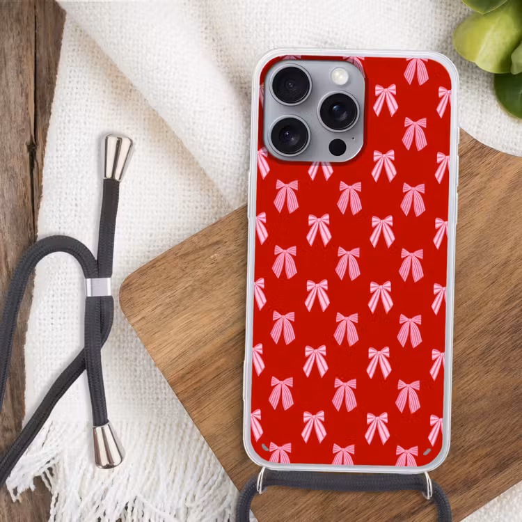 Telefoonhoesje met koord - Strikken - Kerst - Rood - Roze — 3