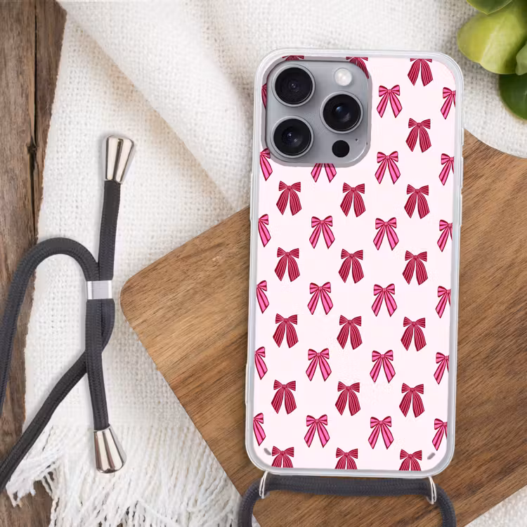 Telefoonhoesje met koord - Strikken - Kerst - Roze — 3