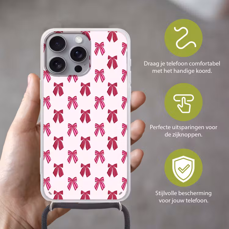 Telefoonhoesje met koord - Strikken - Kerst - Roze — 4