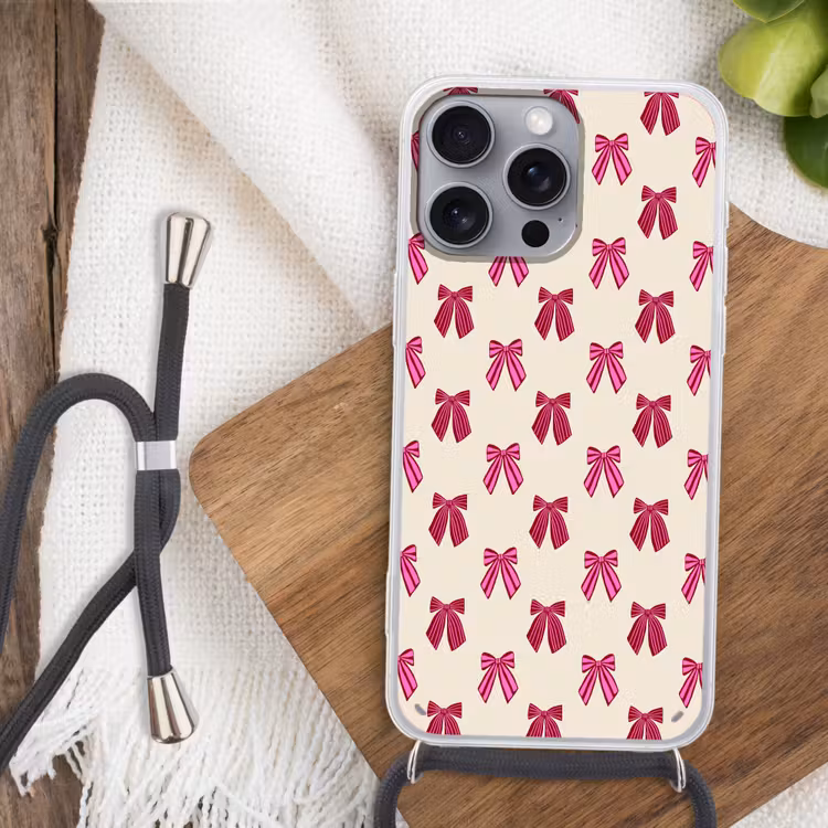 Telefoonhoesje met koord - Strikken - Kerst - Roze - Crème — 3