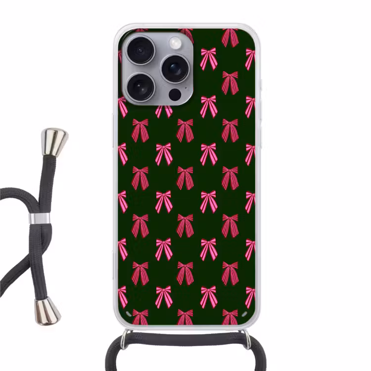 Telefoonhoesje met koord - Strikken - Kerst - Roze - Groen — 1